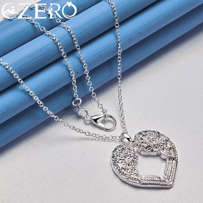 ALIZERO 925 Sterling Silver Angel Wings Heart Pendant Necklace 16-30 Inch Snake Chain For Women Wedding Party Jewelry Gift