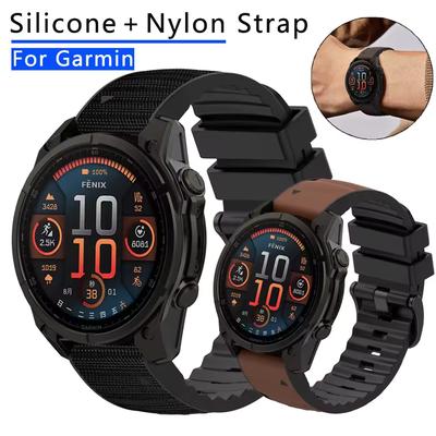Нейлон+Силикон 22мм 26мм Спортивный ремешок для часов Garmin Fenix 8 Pro E 7X 6 Tactix 8 Forerunner 970 Epix Gen2 G2 Быстросъемный ремешок