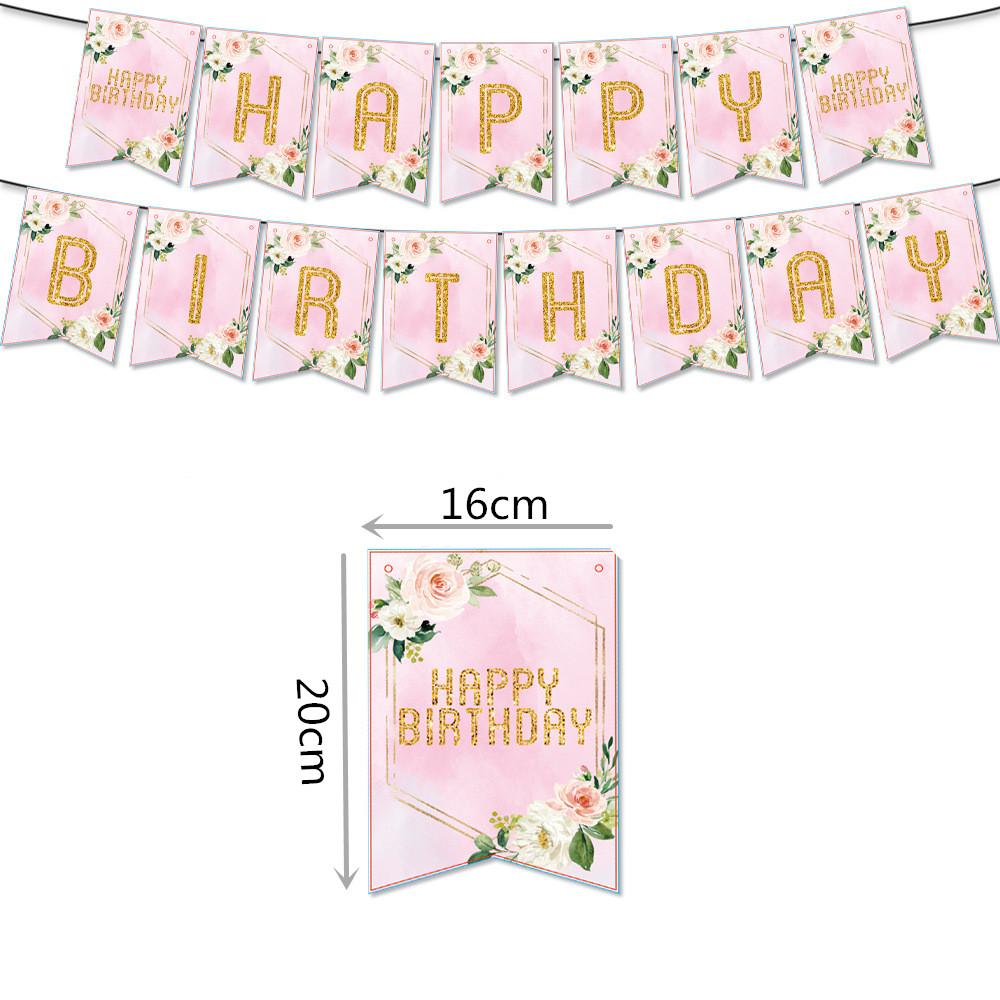 One First Happy Birthday Party Decorations Pink Flower Crown Disposable Tableware Baby Shower 1 Year Old Birthday Party Supplies