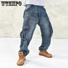 Синие джинсы больших размеров Джинсовые брюки-карго Свободные повседневные джинсовые брюки Осень-зима Новые мужские мешковатые джинсы в стиле хип-хоп Уличная одежда Джинсовые брюки для скейтборда 40 42 44