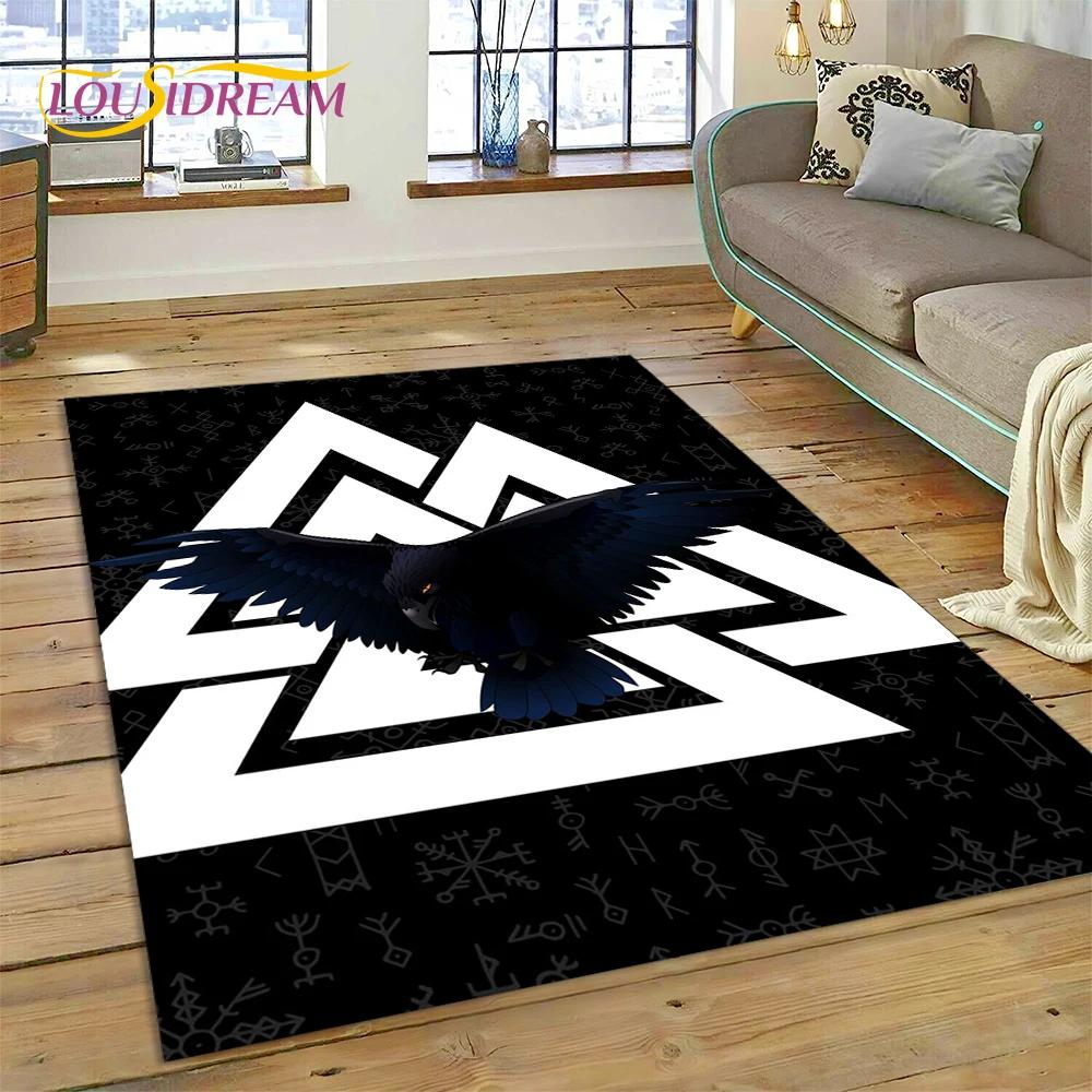 3D Nordic Viking Mythology Symbols Odin Cartoon Area Rug Large,Carpet for Home Living Room Sofa Doormat Decor,Non-slip Floor Mat