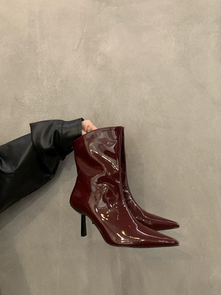 Fashion Autumn Winter New Womens Ankle Boots Fashion 2024 High Quality Solid Color Pointed Toe Outdoors Women's Stiletto Boots