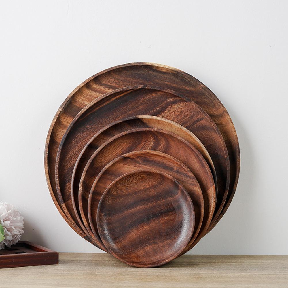 Wood 1Pcs Durable Tableware Unbreakable Vintage Dinner Plate Fruits Dishes Platter Serving Tray