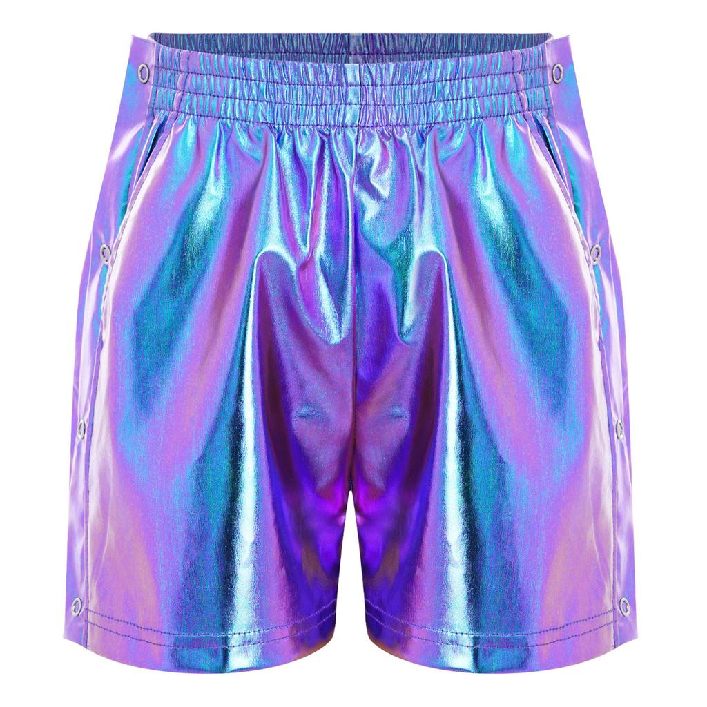 Children‘s Hip Hop Dance Shorts Metallic Finish Elastic Waistband Tear Away Side Buttons with Pockets for Stage Recital