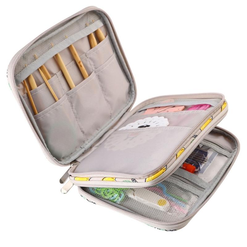 Crochet Hook Case Yellow Lemon Storage Bag Knitting Needle Carrying Bag Storage Case Double Organiser Bag for Crocheting