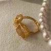 Elegant Vintage Woven Metal Pearl And Zircon Flower Design Ring For Women