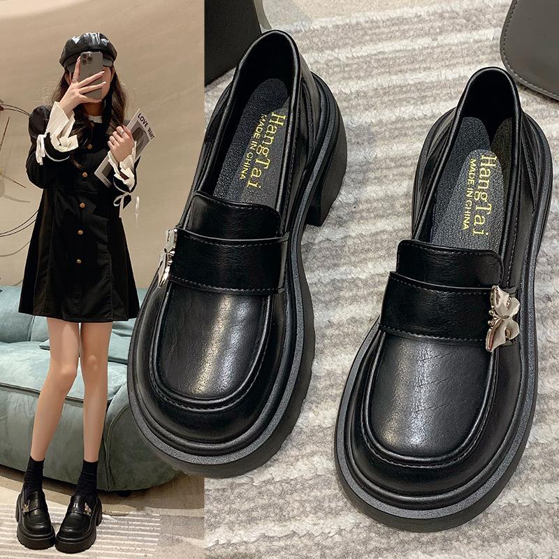 Весенние туфли на толстой подошве женские металлические бабочки ретро одношаговые с юбкой Jk маленькие кожаные туфли женские модные женские летние дышащие туфли