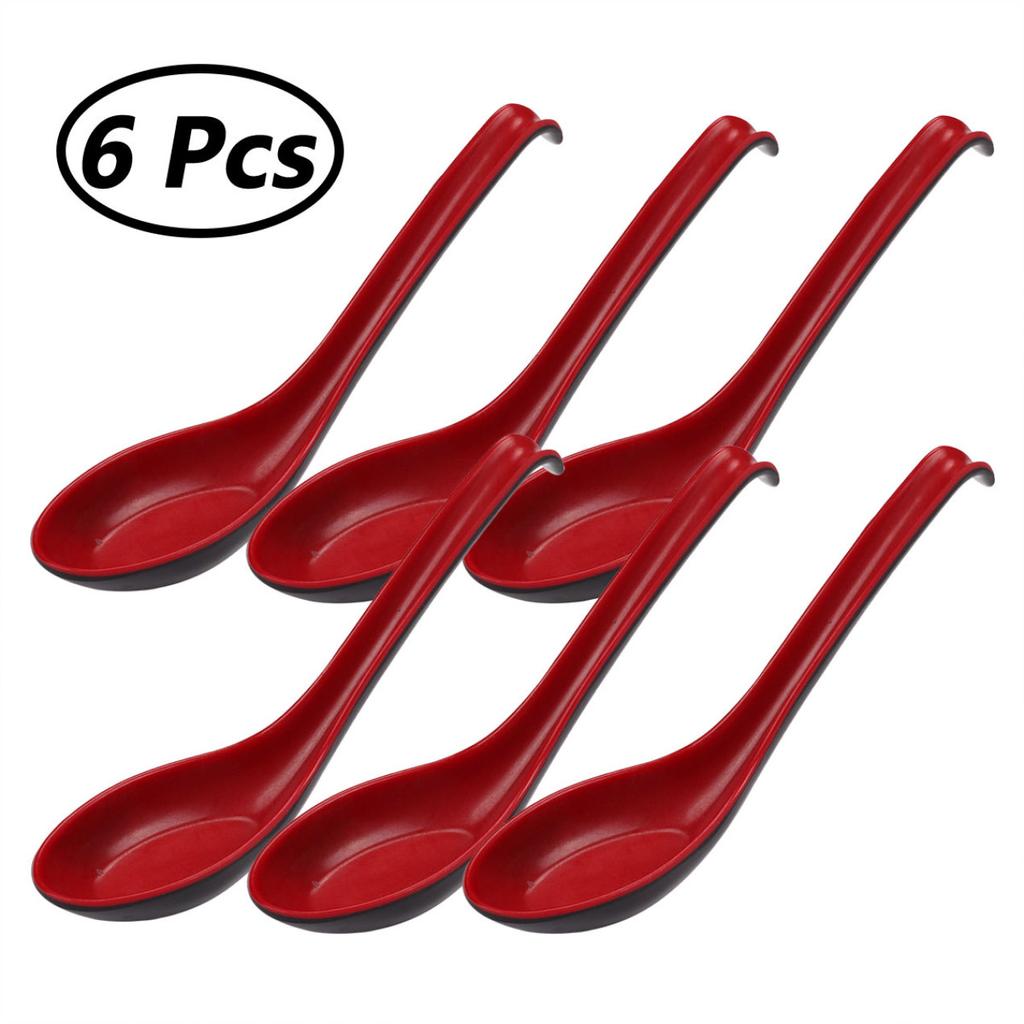 6 шт. красная и черная пластиковая ложка, домашние столовые приборы, миска для каши, китайская обеденная ложка, японская ложка для супа для домашнего ресторана
