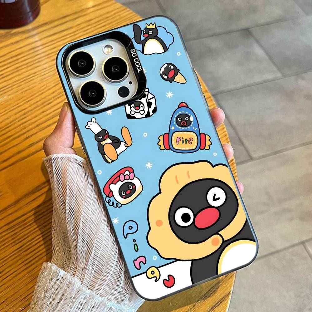 Creative P-Pingu Penguin Phone Case For iPhone 16 17 15 14 12 13 Pro Max Black Color Shockproof Cover