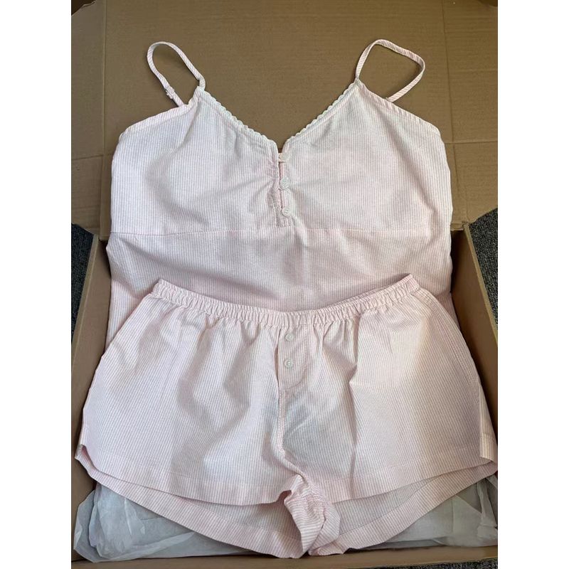 American Style BM Sense Sexy Low Waist Stripes Casual Pants Women's Slim Looking Easiest for Match Two Buttons Cotton Home Pants Summer Outwear