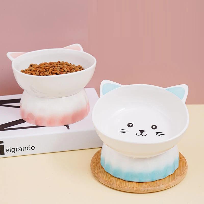 Мультяшная Милая Керамическая Миска для Еды Собаки Кошки, На Высокой Ножке, Защита от Переворачивания, Большой Диаметр, Защита Шеи, Креативная Миска для Питомца, 1 шт.