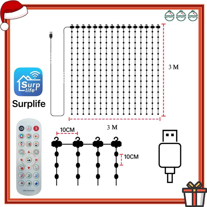 Smart Curtain Lights LED String Lights DIY Dynamic Pattern Music Sync Timer App Remote Control for Bedroom Christmas Party Decor