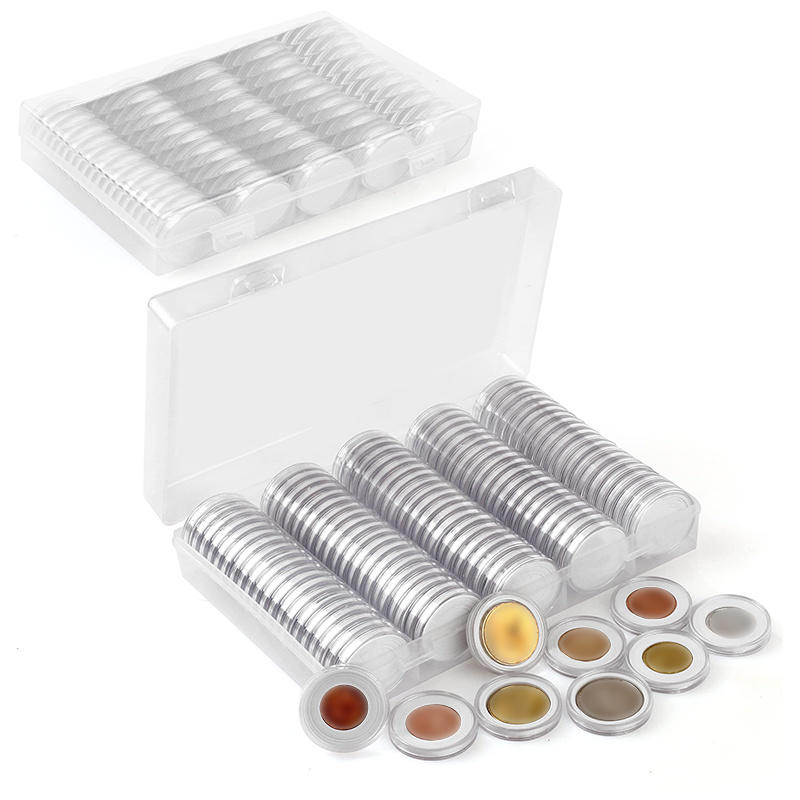 100PCS Clear Coin Holder Capsule Case with Protector Gasket Plastic Storage Box for Collectable Coins Medal Collection Supplies