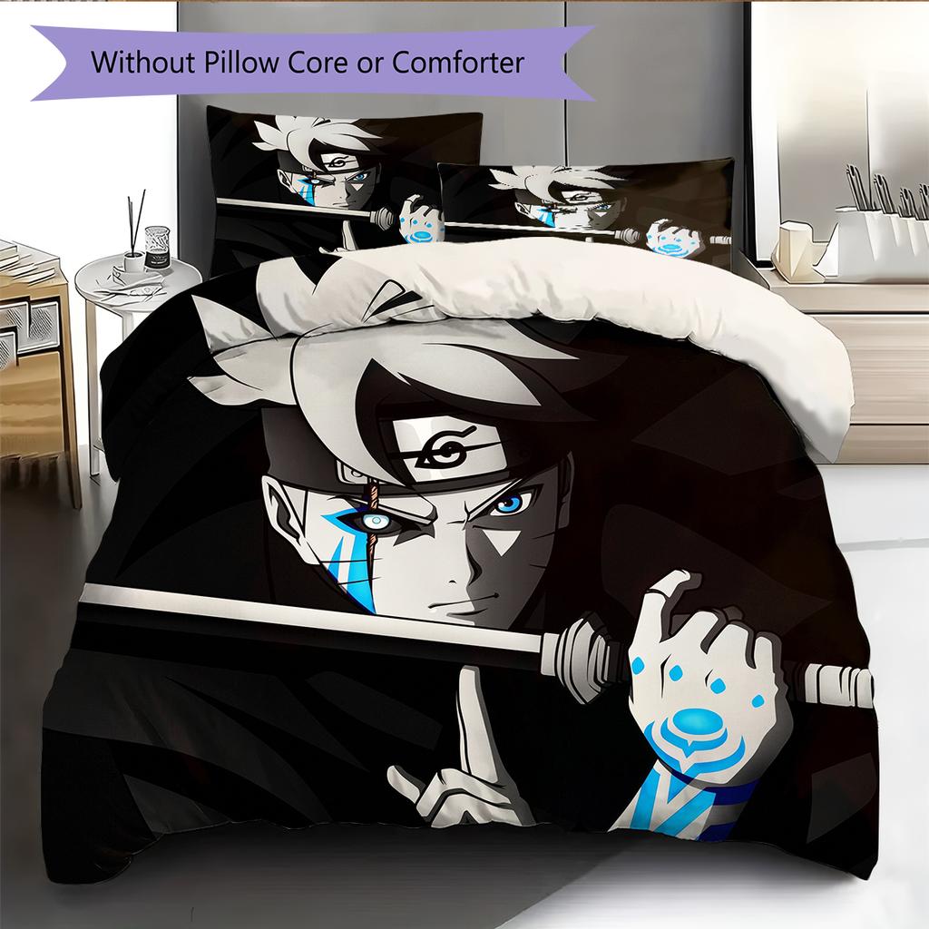 Постельное белье с узором из аниме Наруто, Домашний декор, Подарок на день рождения (1 пододеяльник + 2 наволочки, без наполнителя)