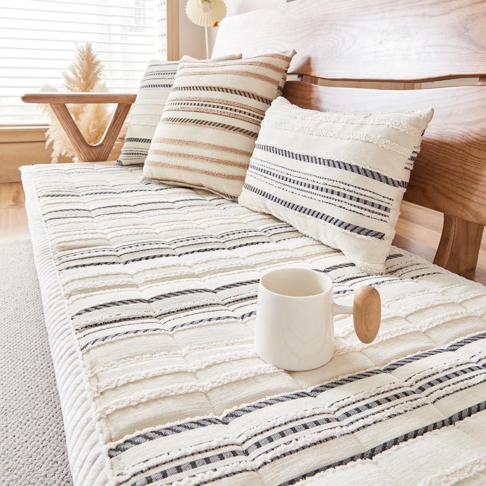 Полосатая плюшевая диванная подушка из шенилла, всесезонная нескользящая подушка на сиденье из массива красного дерева, новая модель, утолщенная плюшевая