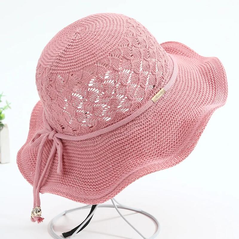 WTEMPO Women Summer Sun Hatd Simple Solid Color Bow Shading Hats Foldable Sunscreen Vacation Versatile Cool Hats