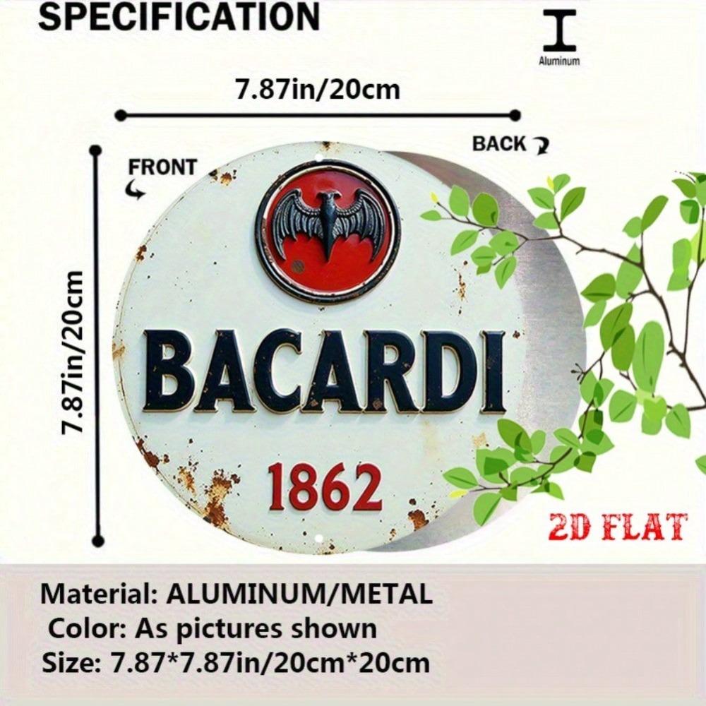 Винтажная круглая алюминиевая вывеска Bacardi Рустикальное металлическое настенное искусство Домашний бар Кафе Гараж Декор
