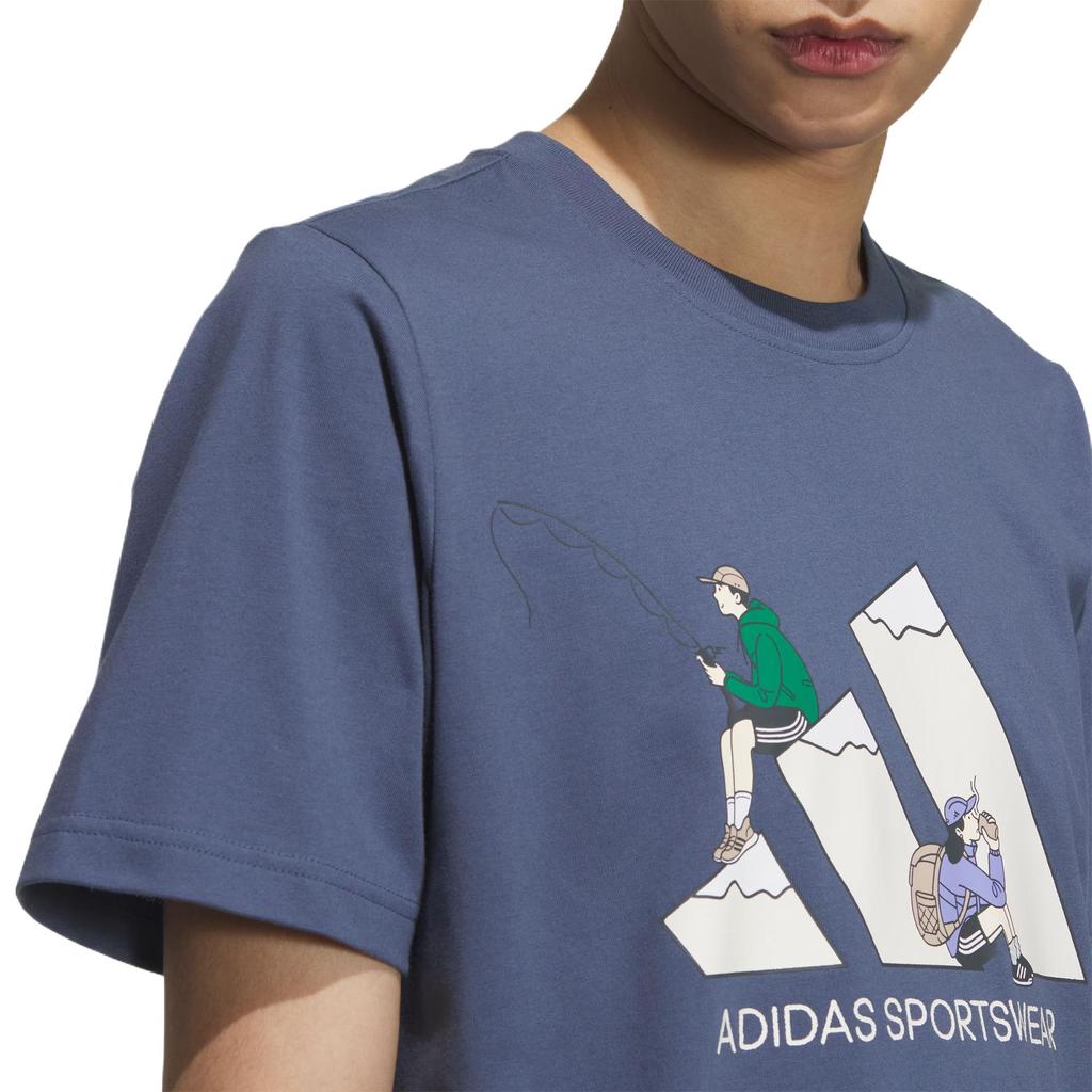adidas Графическая футболка с коротким рукавом Удобная Универсальная Повседневная Мягкая Мужская Футболка Серая Синяя KB7749