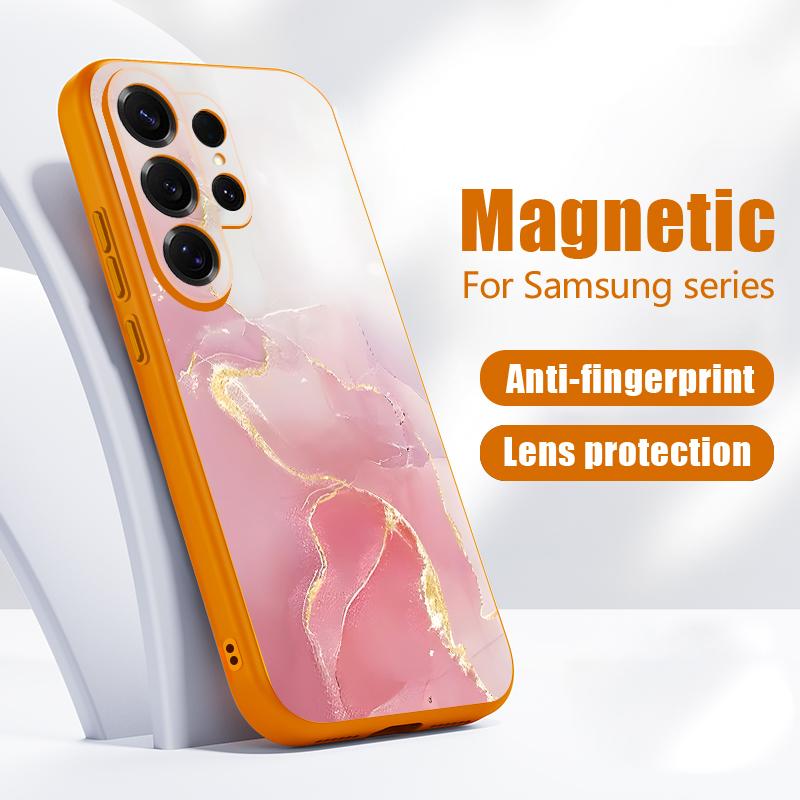 Магнитный Чехол Для Magsafe Для Samsung Galaxy S26 Ultra S25 Edge S24 Plus S23 FE S22 A17 A54 A55 A56 A57 5G Золотой Мраморный Рисунок