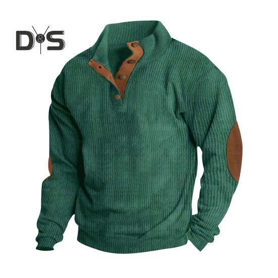 Весна Осень Мужской Топ Цветные Блоки Лоскутная Ретро Стиль Полуоткрытый Воротник-стойка Толстовка Плюс Размер Свободный Длинные Рукава Топ Повседневная Жизнь Офис И Отдых