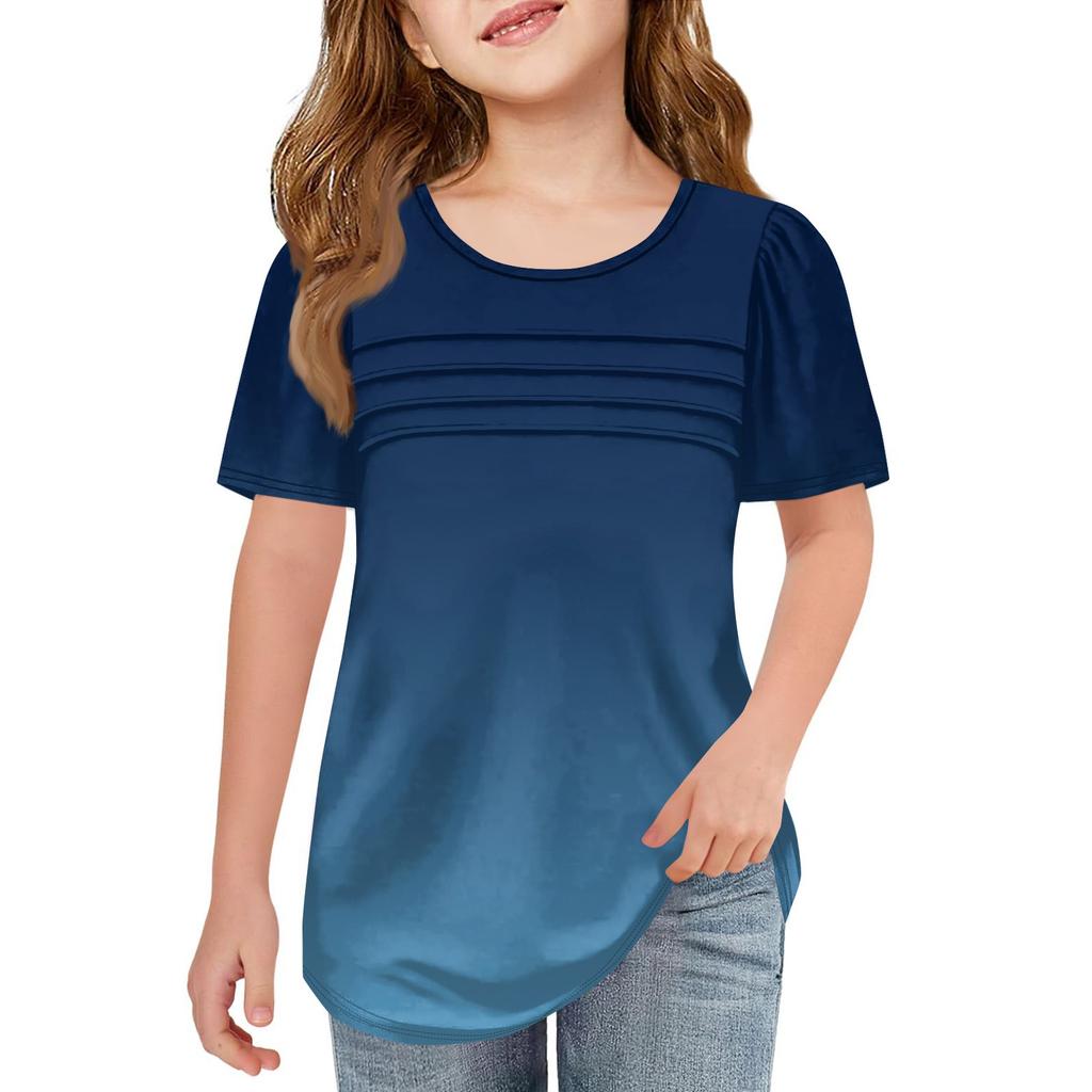 Children Fold T-shirts Short-sleeved Summer Round Collar Gradient Leisure Coat T-shirt