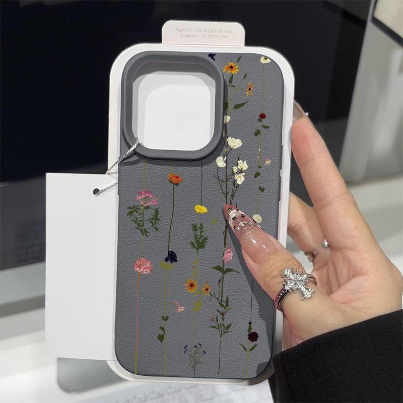 Простой цветочный принт матовая кожа текстура тонкий чехол для iPhone 16 Pro Max 15 Pro 14 13 12 11 TPU мягкий противоударный чехол для телефона