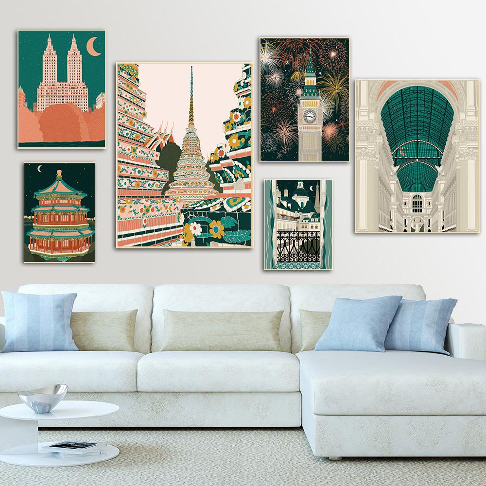 Paris London New York Milan China Wall Art Canvas Painting Nordic Landscape Poster And Print Wall Pictures For Living Room Decor