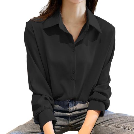 Женская рубашка однобортного цвета с отложным воротником, кардиган больших размеров с длинными рукавами, мягкая повседневная блузка с длинным рукавом, женский топ