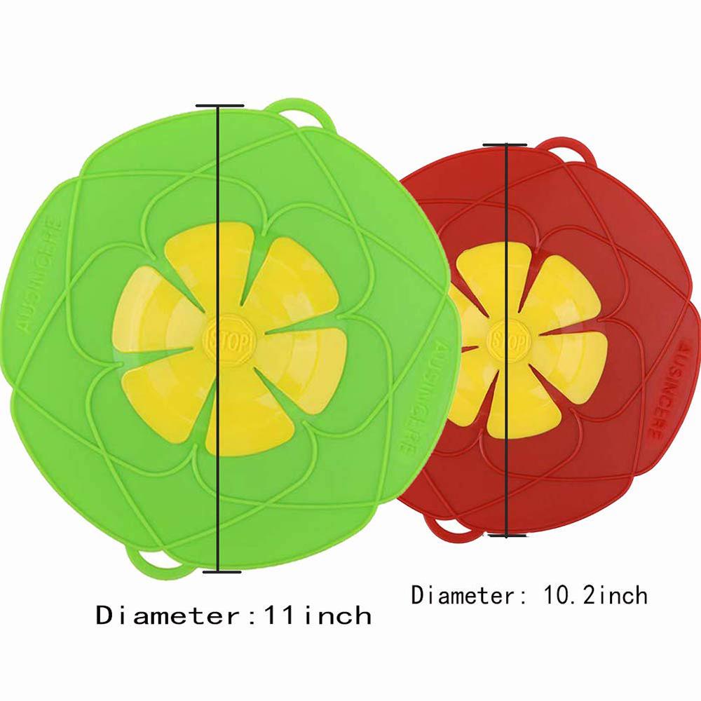 2pcs Spill Stopper Lid Cover Boil Over Safeguard Silicone Spill Stopper Pot Lid Splatter Guard Screens Multi-Function Kitchen Cooking Tool Green