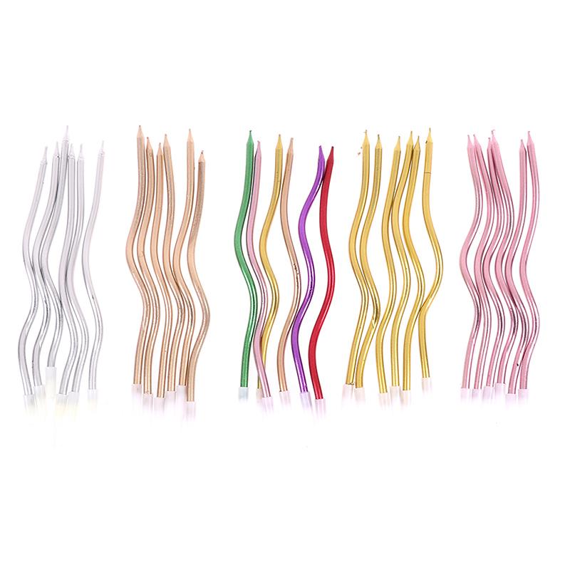 6Pcs/Lot Threaded Candle Curved Spiral Cake Candle Flames Kids Birthday