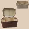Portable Cross-Grain Leather Cosmetic Bag with Gold Hardware - Makeup and Skincare Travel Organizer