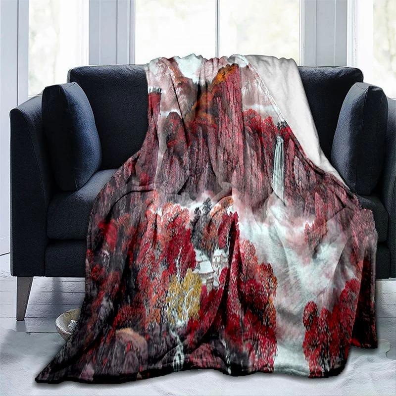 Chinese Painting Landscape Blanket Flannel Blanket Teen Into Commemorative Blanket Bedroom Personalized Blanket