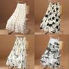 Abstract Ink Brush Printed Midi Skirt With Stretch Fabric For Plus Size Women