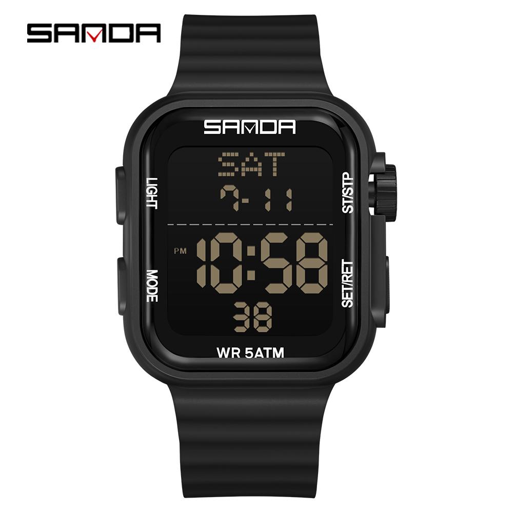 SANDA 9507 Digital Watch Multi-function Alarm Clock Luminous Waterproof Silicone Wristwatch Casual Students Electronic Watches