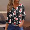 Женская футболка с рождественским принтом, на пуговицах, рукав 3/4, повседневная мода на выходные, базовый топ с V-образным вырезом