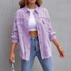 Women Pocket Hole Tassel Turndown Collar Denim Button Casual Boho Full Long Sleeve Spring Winter Cardigan Jacket Coats Outerwear