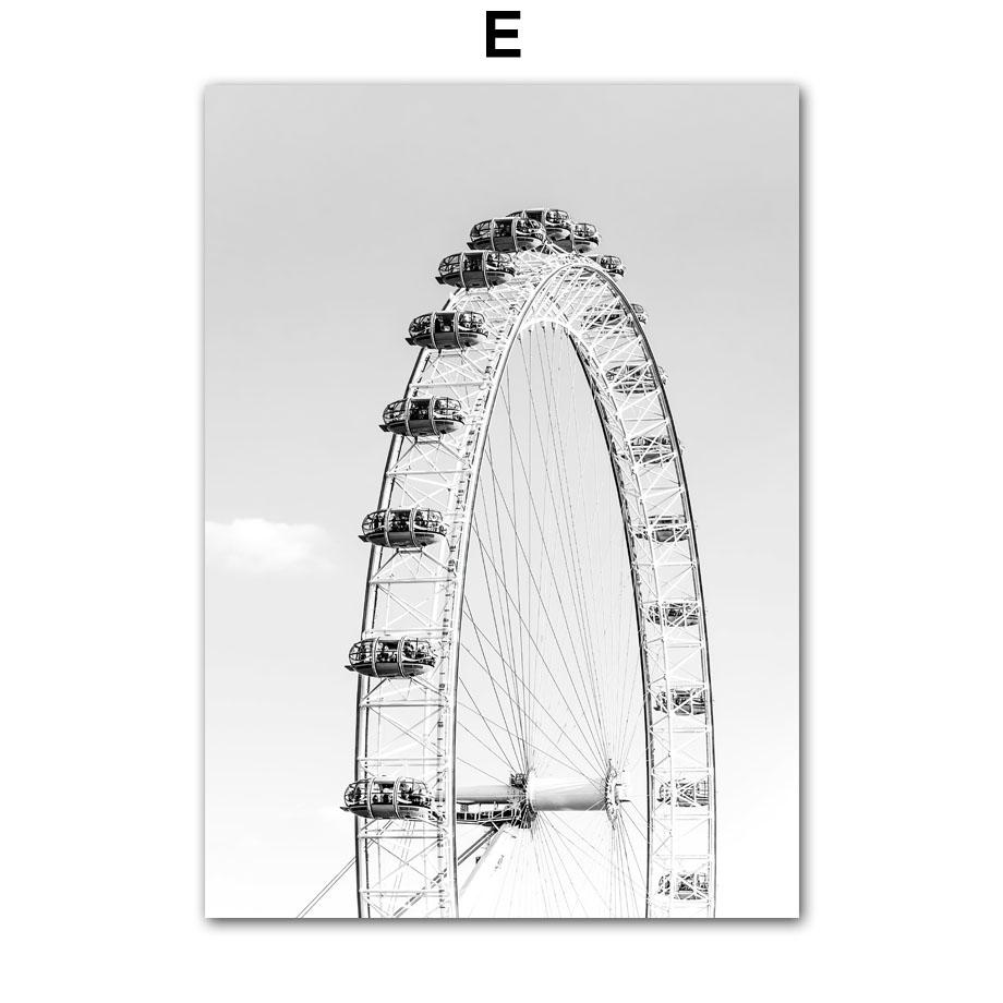 Современный лондонский городской пейзаж, холст, черно-белый постер, Биг Бен, автобус, одуванчики, картины, декор для дома, комнаты