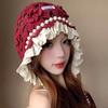 Hollow Out Lace Beanies Pearl Tassels Knit Cap Casual Crochet Flower Knitted Hat  Girls