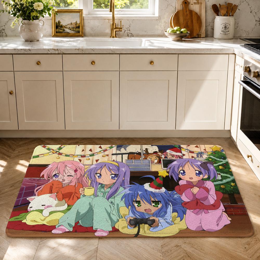 Коврик для пола из фланели с рисунком из аниме Lucky Star, нескользящий, моющийся, мягкий, впитывающий, для ванной комнаты, кухни, спальни, домашний декор