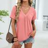 Женская модная однотонная футболка с V-образным вырезом, плиссировкой, свободного кроя, с короткими рукавами