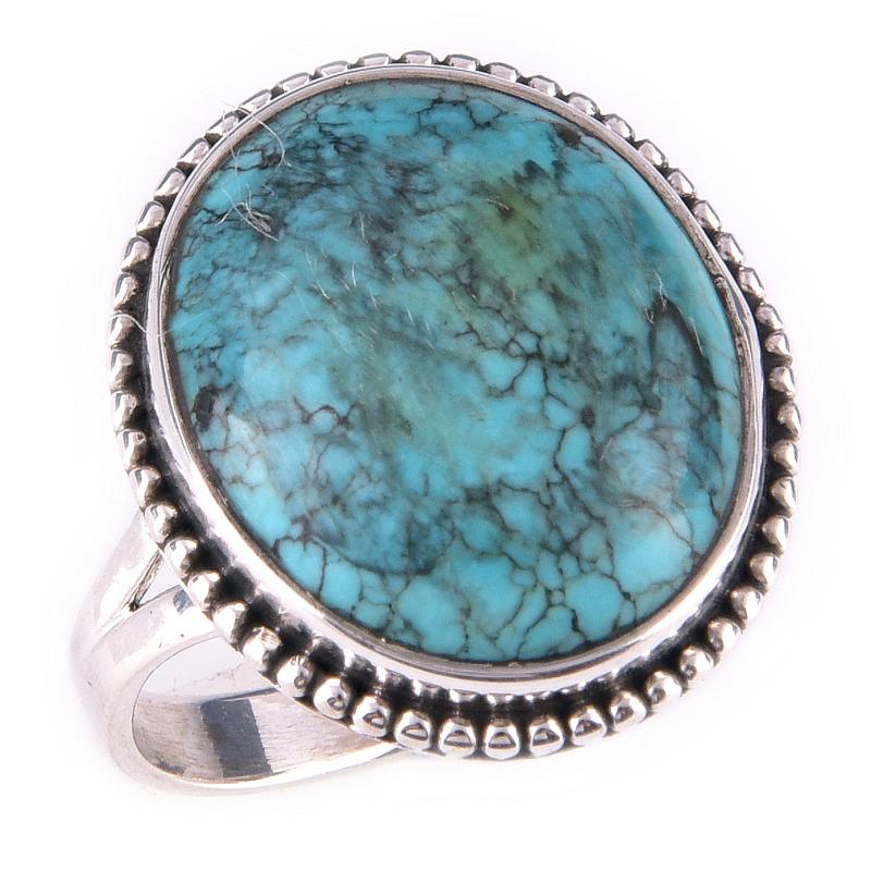 Кольцо из серебра 925 пробы с натуральным тибетским бирюзовым камнем ручной работы, размер 9 Y9d77