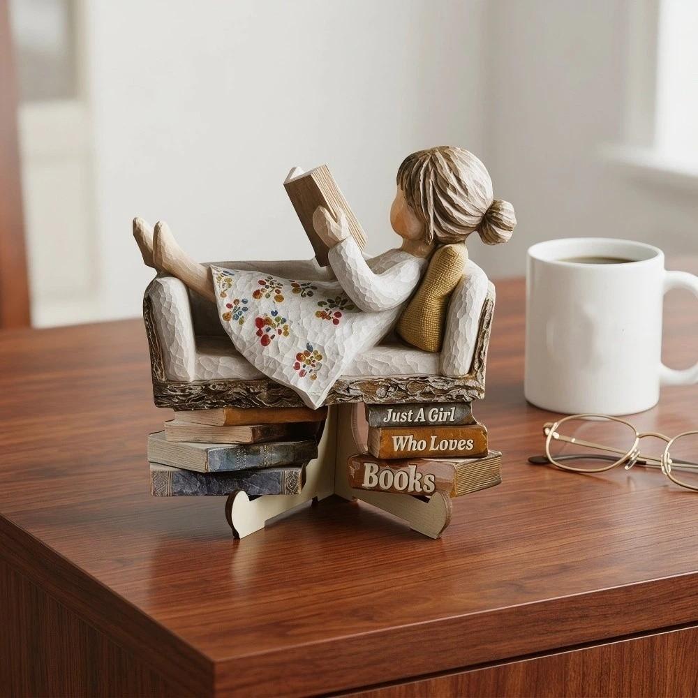 with Stand Book Lovers Statues 2D Flat Printed Love Reading Girl Ornament Study Room Decor