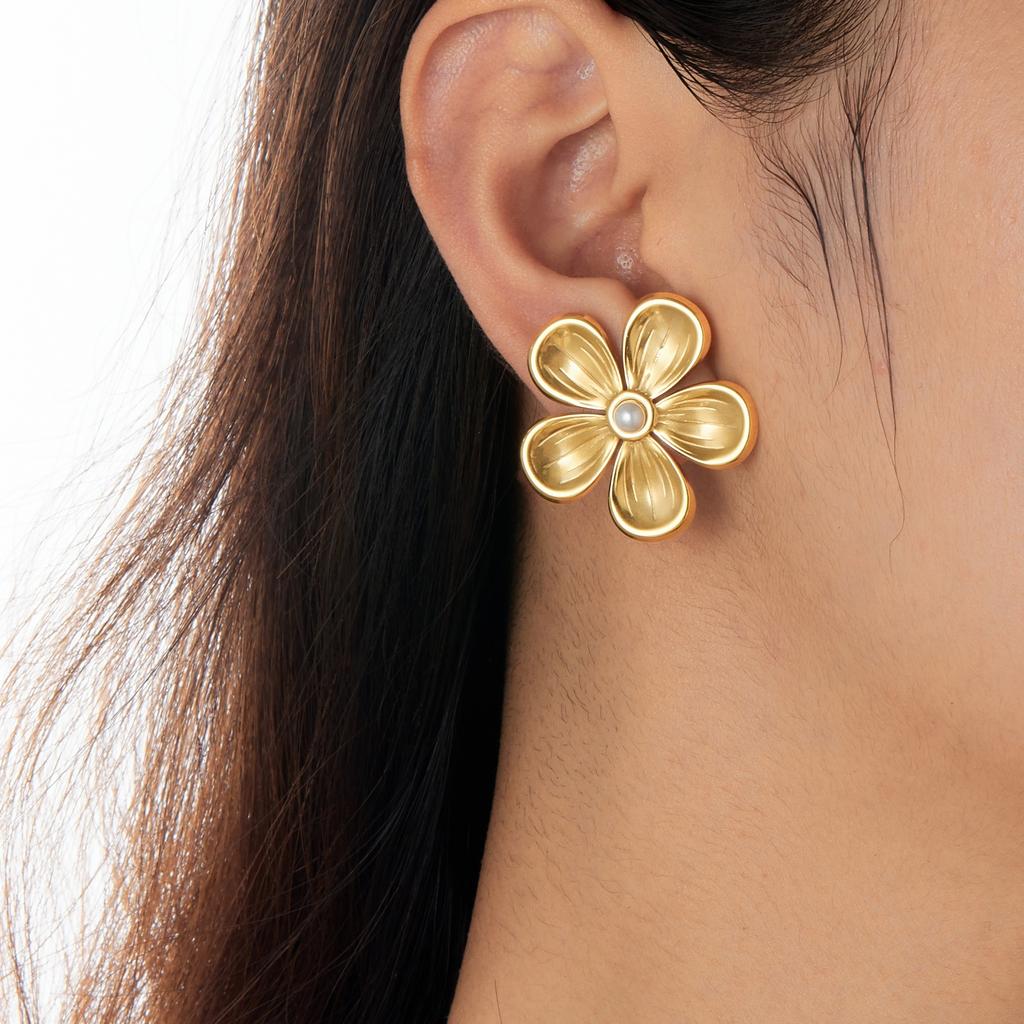 316L Stainless Steel Flower Ear Stud Piercing Earrings For Women Girl Summer Beach Fashion New Jewelry Gift Party