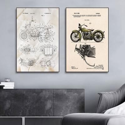 Ретро дизайн мотоцикла эскиз плакат холст картины патент чертежи принты настенное искусство для гостиной украшения дома