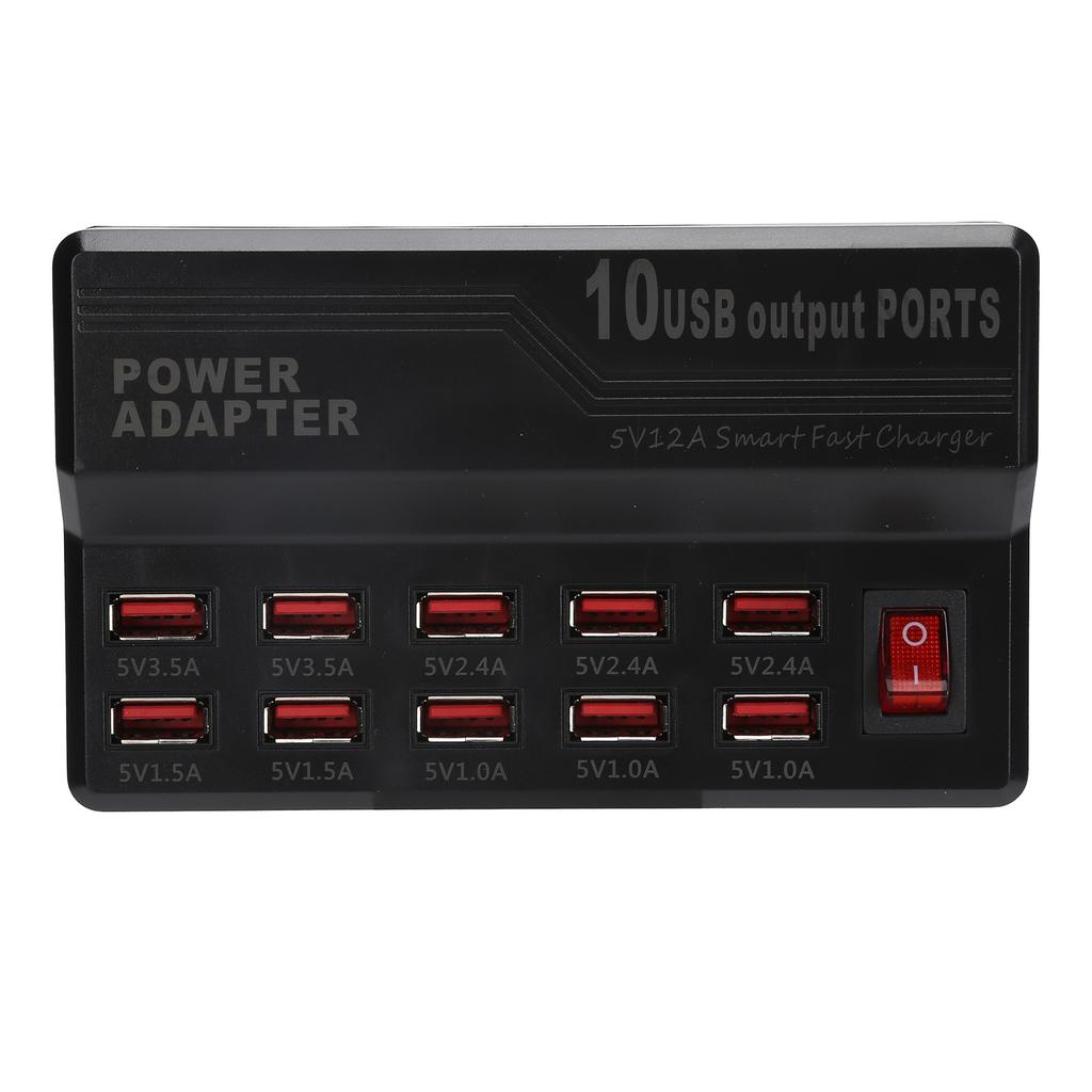 Умная USB-зарядка 10 портов 12А Станция быстрой зарядки Power Hub Сетевой фильтр Розетка Док-станция Блок