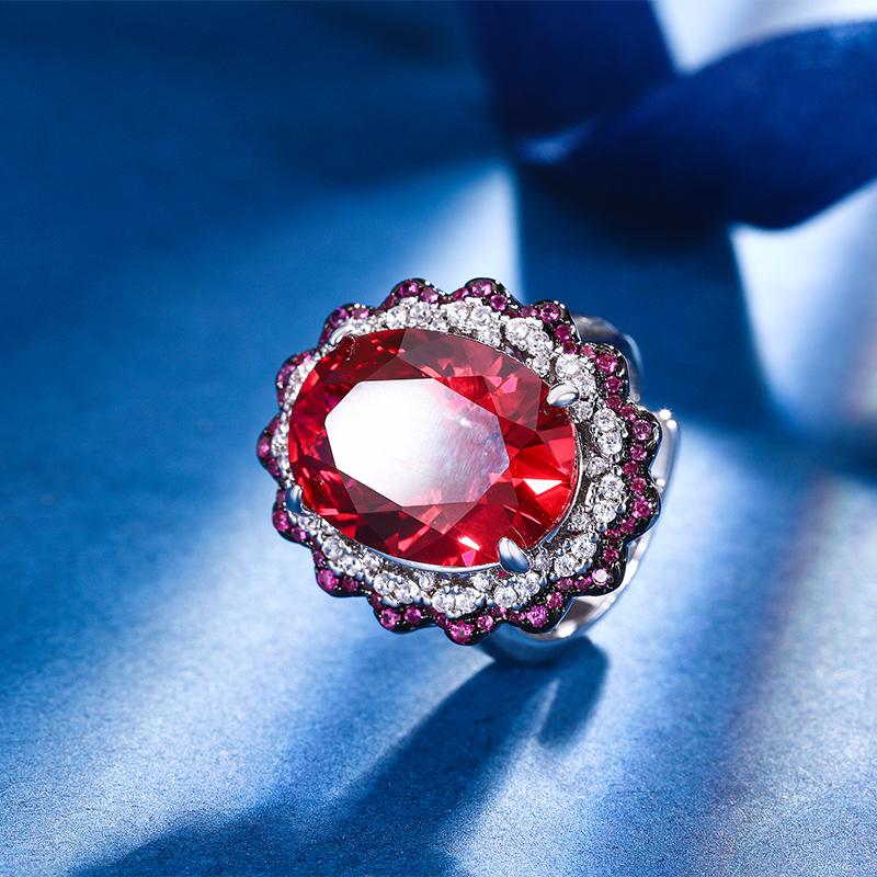 Fashion Jewelry Set Wedding Gift Sapphire Ruby Gemstone Zircon Macrame Flower Pendant Necklace Rings Sets for Women