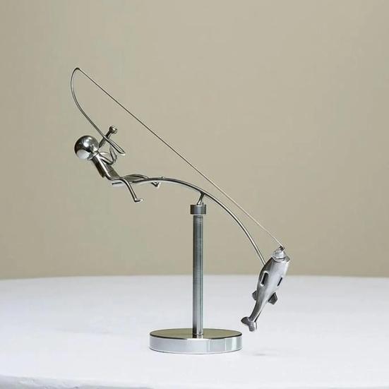 Кинетическая Рыбацкая Скульптура Скульптура Рыбака Балансирующая Металлическое Искусство Баланса Рыбак Домашнее Украшение для Дома Офиса Настольный Декор