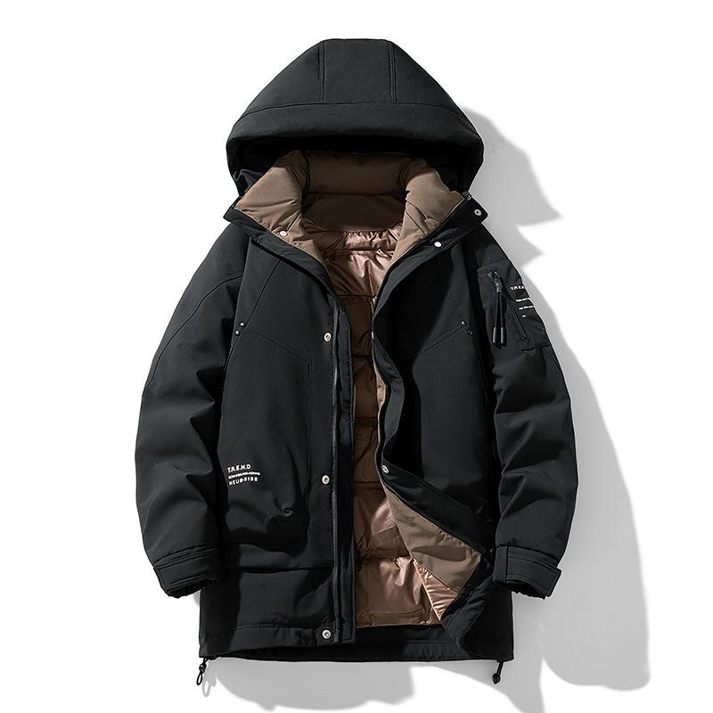 Men's Winter Thickened Hooded White Duck Down Clothes Winter Tooling Loose Medium and Long Coat Men's Clothing