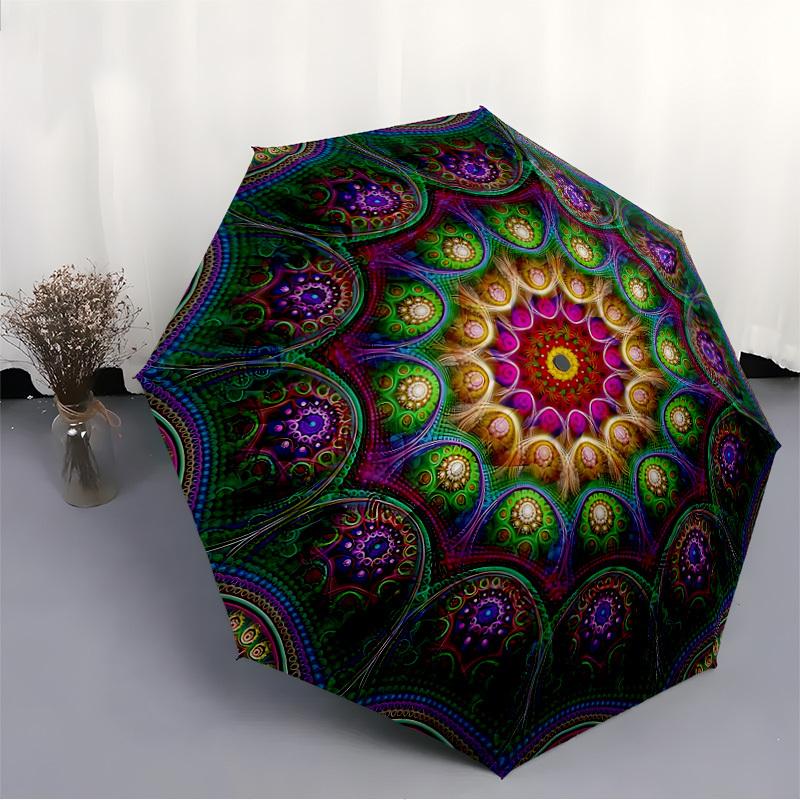 1pc Psychedelic Mandala Automatic Umbrella - Automatic Opening And Closing, Sturdy Iron Frame, Formal Occasions yy251018110