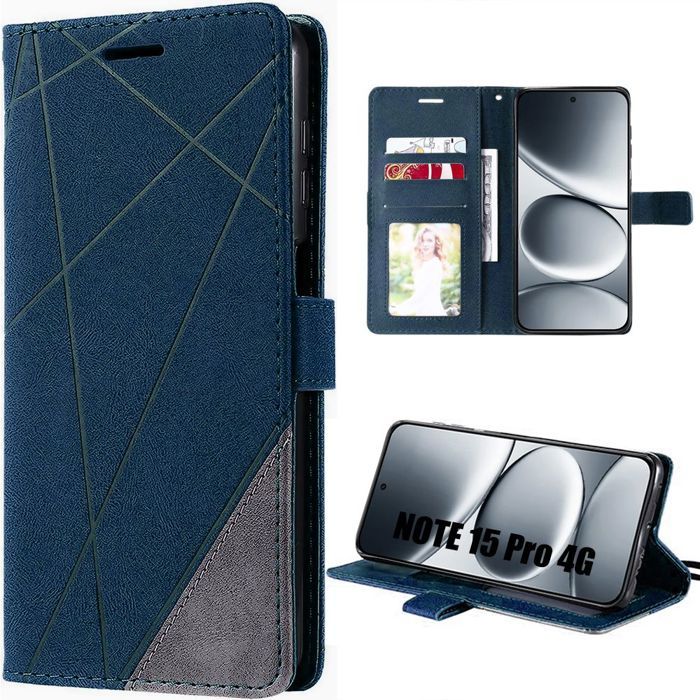 Coque pour Xiaomi Redmi Note 15 Pro 4G, Protection Synthécuir Antichoc Anti-Rayures Bleu Marine